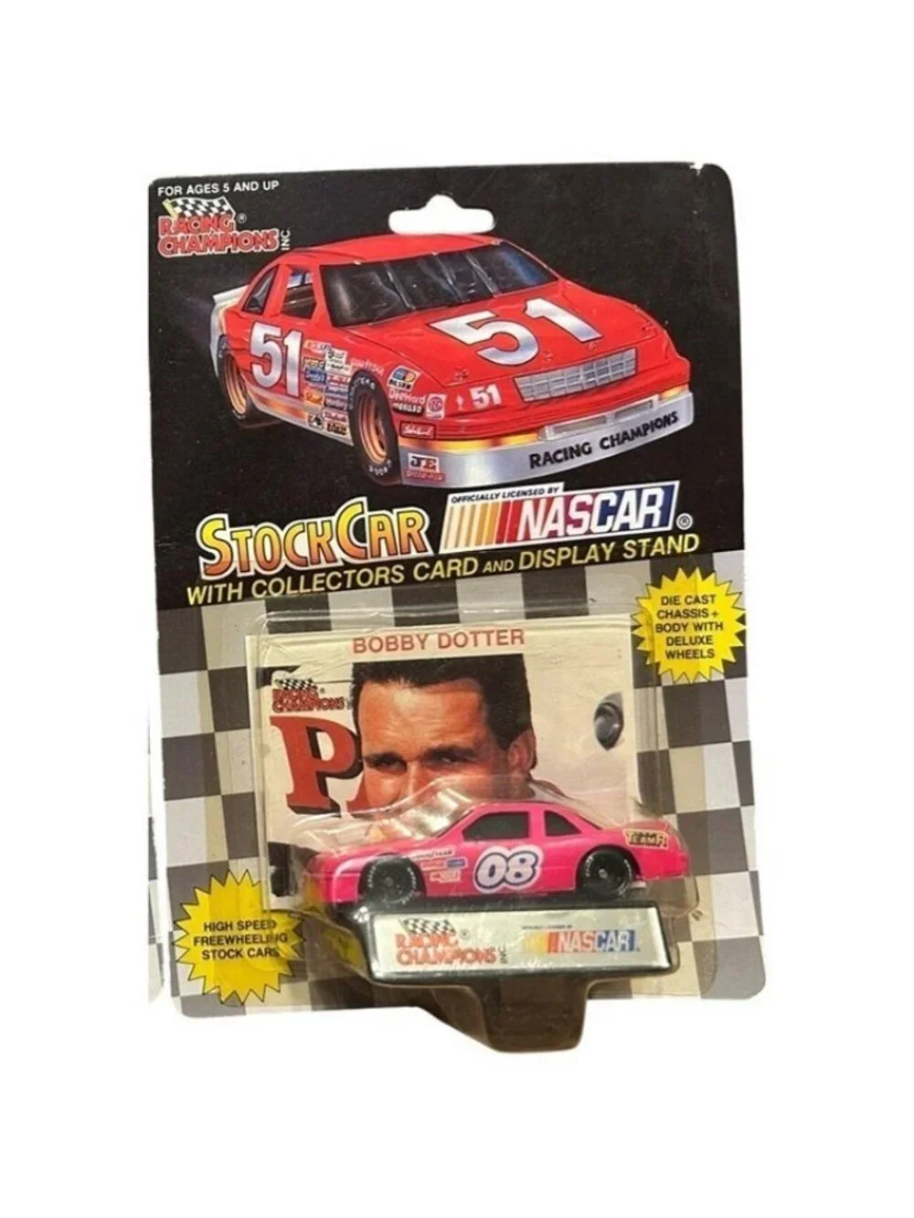 Vintage Die Cast Racing Champions Bobby Dotter #08 Stock Car NASCAR Card Stand